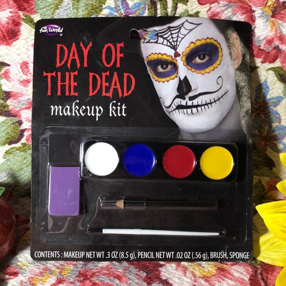 FUN WORLD Day of The Dead Makeup Kit 4 color pencil Brush Sponge New - Picture 1 of 4